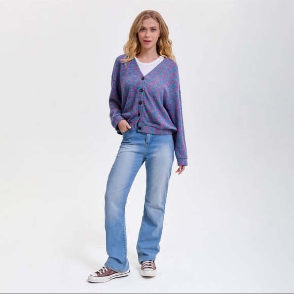 Women's V-Neck Button-Front Cardigan - Wild Fable™ Purple Abstract XS - Picture 3 of 11